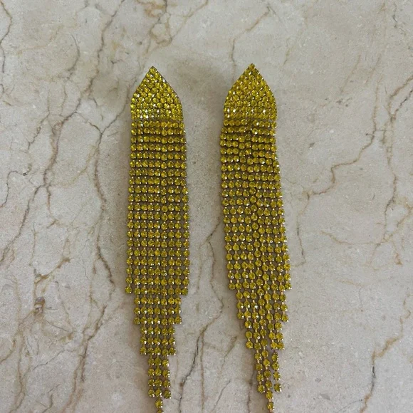 Yellow Statement Fringe Earrings - Picture 3 of 6